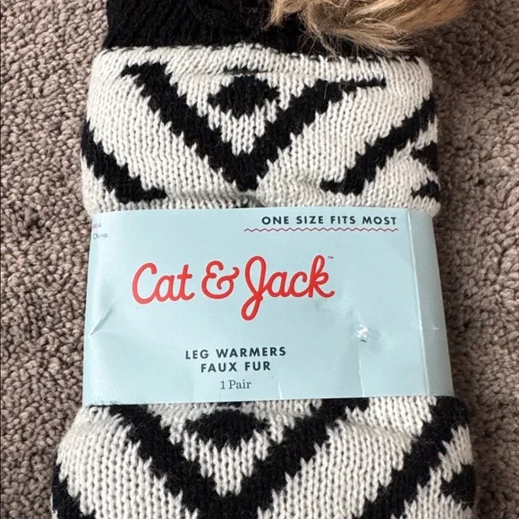 Cat & Jack Black/White Faux Fur Leg Warmers - Picture 2 of 4